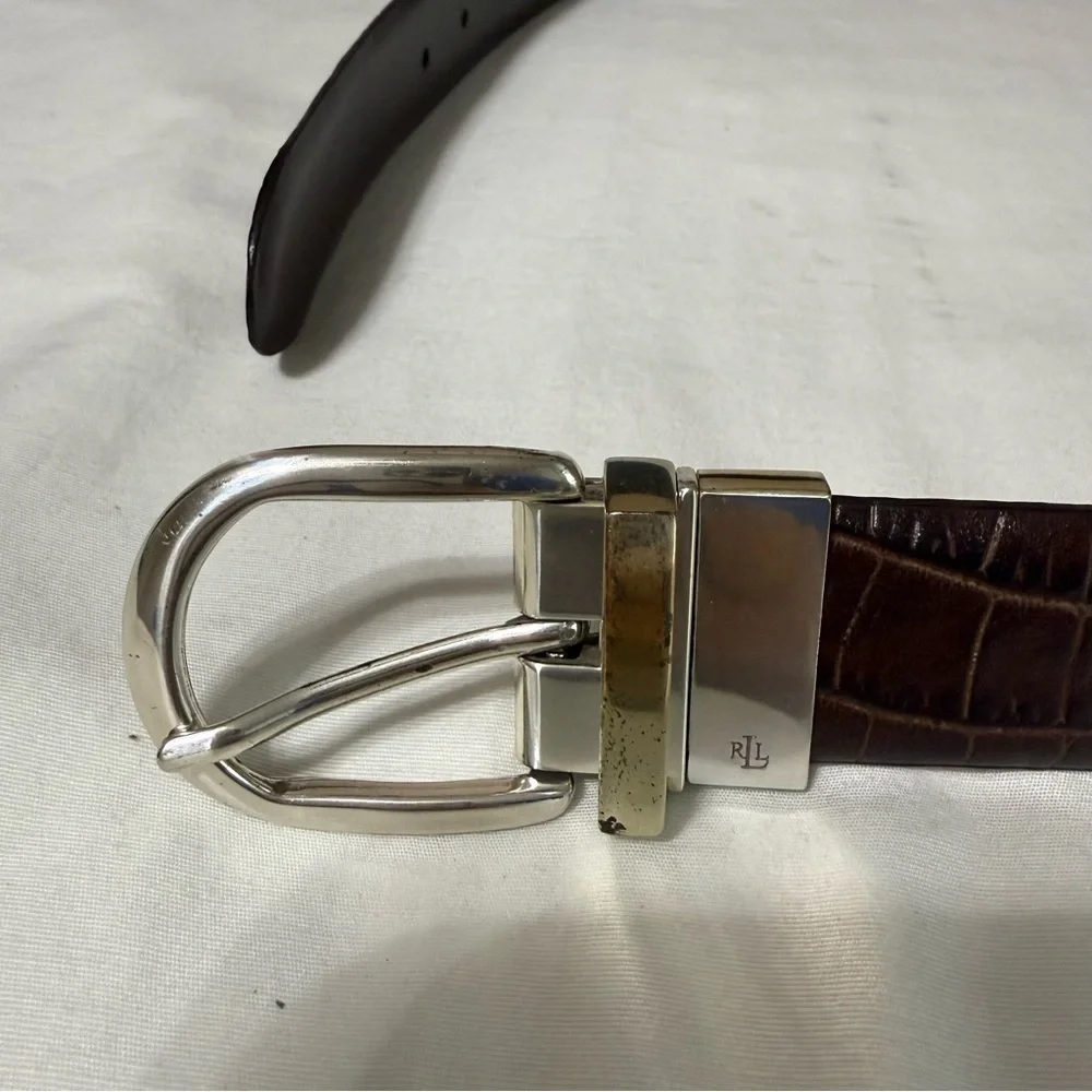 LAUREN RALPH LAUREN Brown Alligator Crocodile Print Dress Belt Leather Preppy